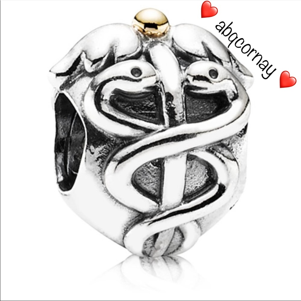 EUC Pandora 791042 Sterling Silver & 14k Yellow Gold Life Saver Medical Charm